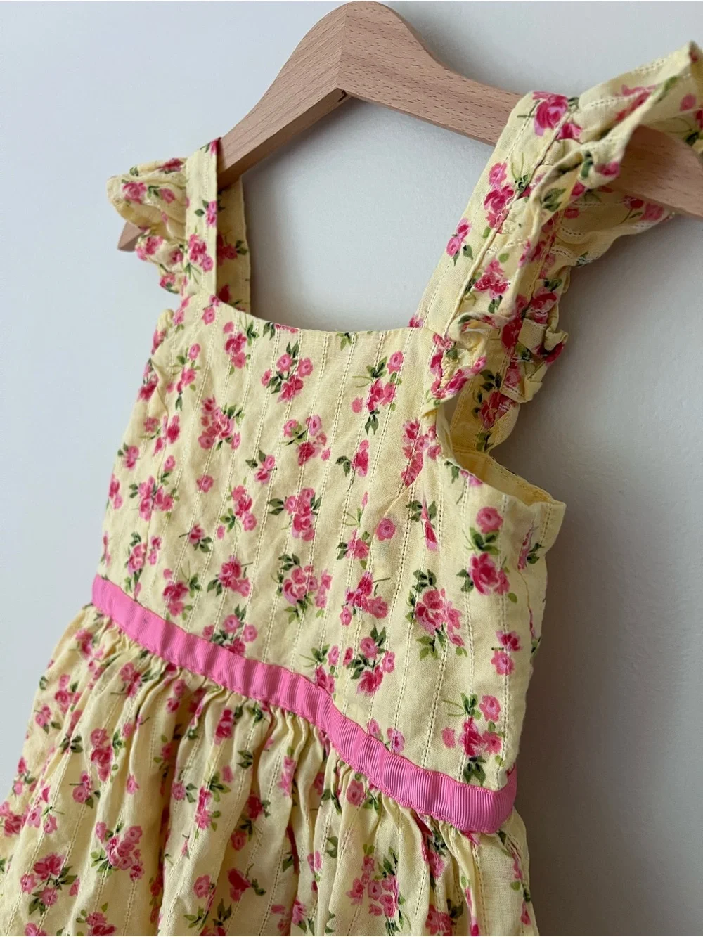 Zunie | Girl 100% Cotton Butter Yellow Summer Sundress Pink Floral Pattern Sz XS